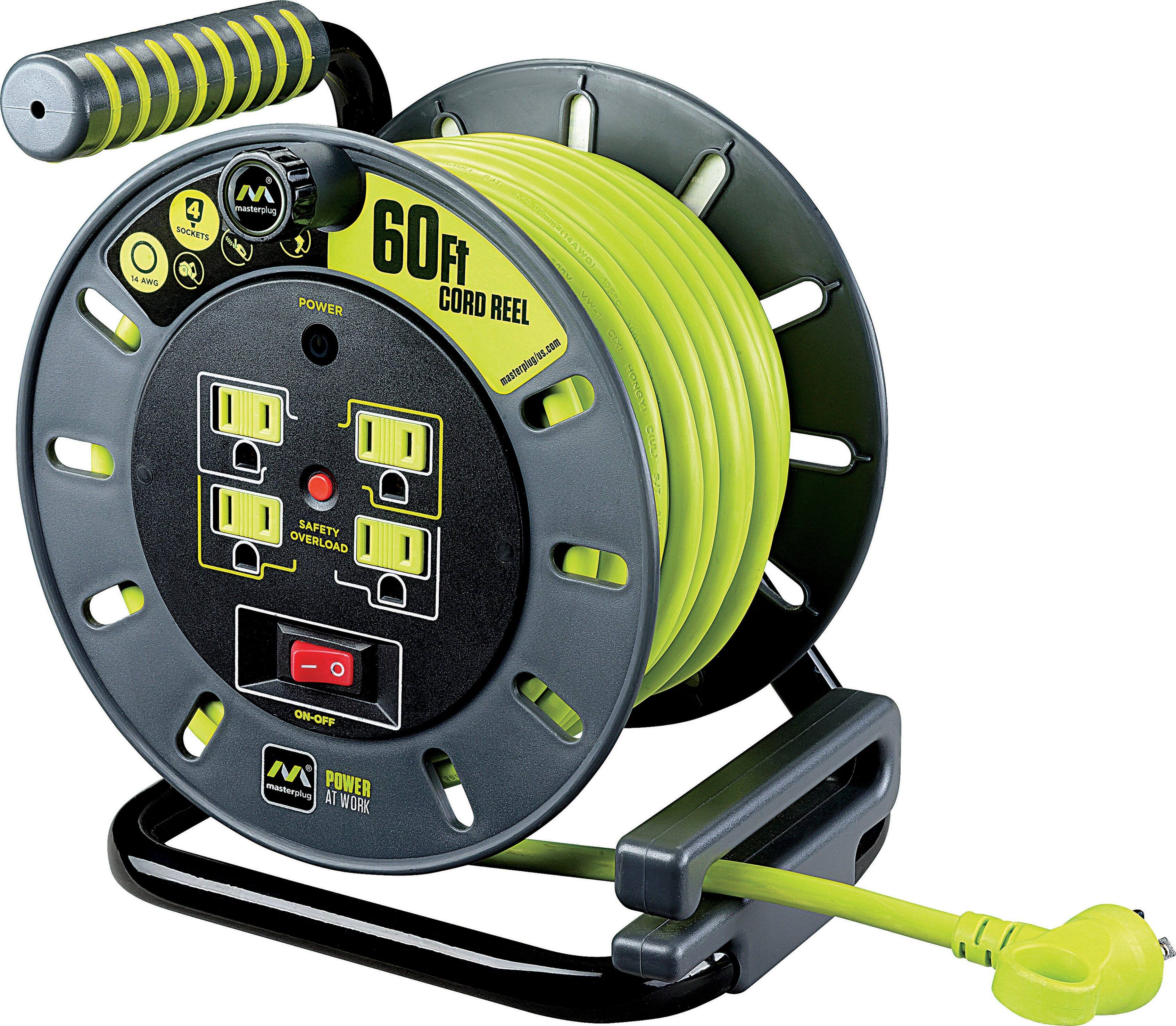 Alt View 11. Masterplug - 60Ft 4 Sockets 13A 14AWG Medium Open Cable Reel - Green & Grey.