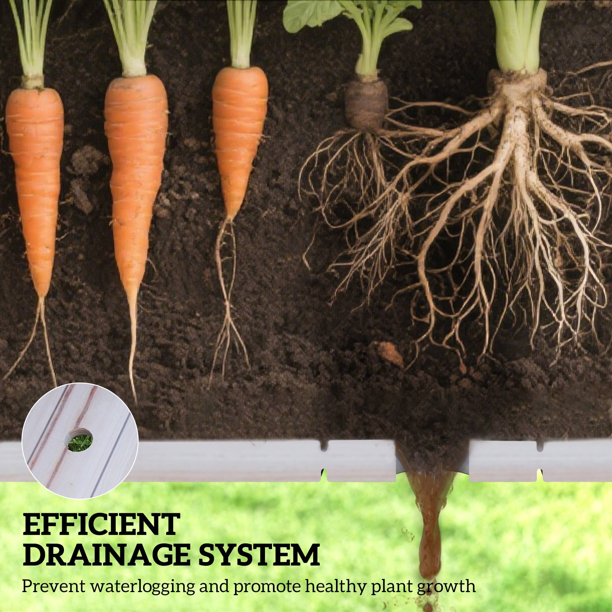 EFFICIENT DRAINAGE SYSTEM  
Prevent waterlogging and promote healthy plant growth