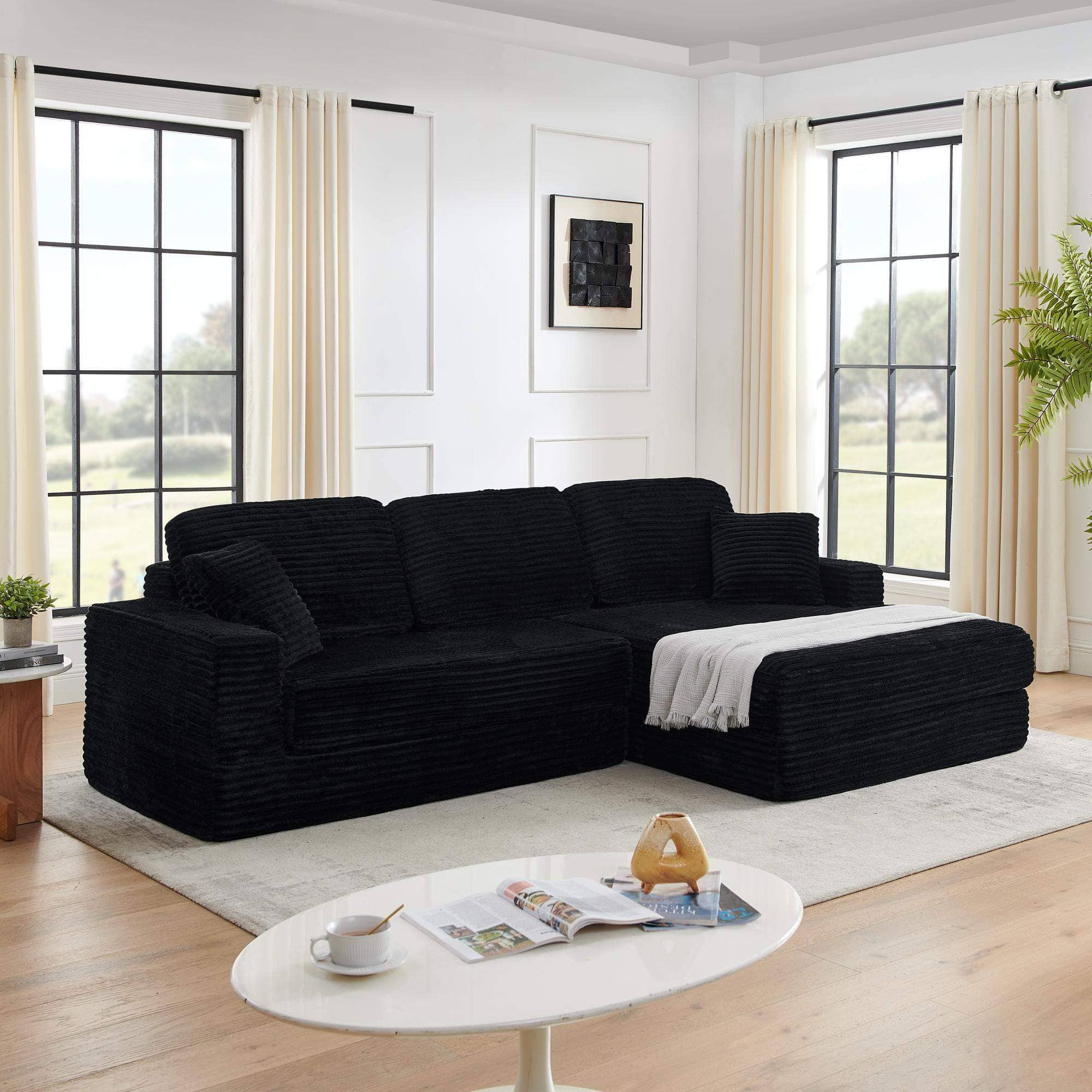 Roomtec - Right sofa seatL shape Modular Sectional Sofa Compressed Sectional Sofa Modern Minimalist Style Corduroy CouchUnfold - Black