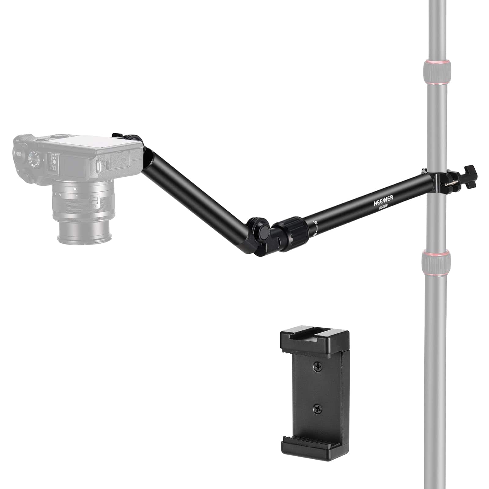 Neewer - Overhead Camera Mount Arm with Phone Clip - Flexible 22" Arm for Desk, Ring Light & Mic