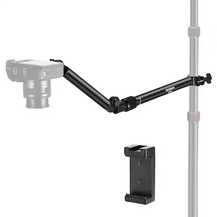 Front. Neewer - Overhead Camera Mount Arm with Phone Clip - Flexible 22" Arm for Desk, Ring Light & Mic - Black.