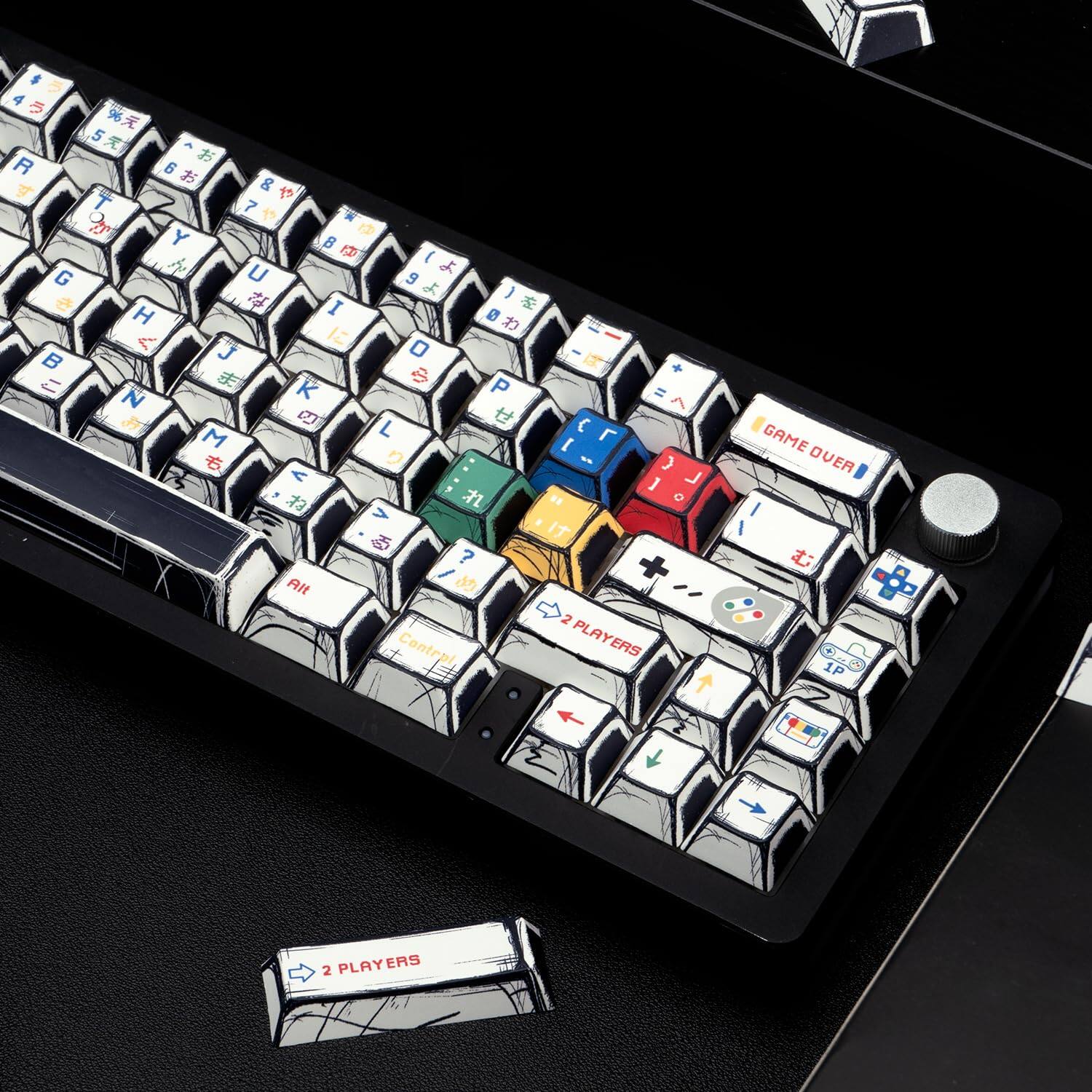 Sure, here is the corrected and grouped text from the image:

```
4 5 % 5 5 R 6   DO DE  7 et W 1 Y  B  ( U  G 9   )  I  H B  1 <  O  J -   S P N K =  B    M L  I   .. > ] J   . O V 25 IT ? + Alt  2 Contrpl, PLAYERS GAME OUER 1P  2 PLAYERS

GAME OVER

2 PLAYERS
```