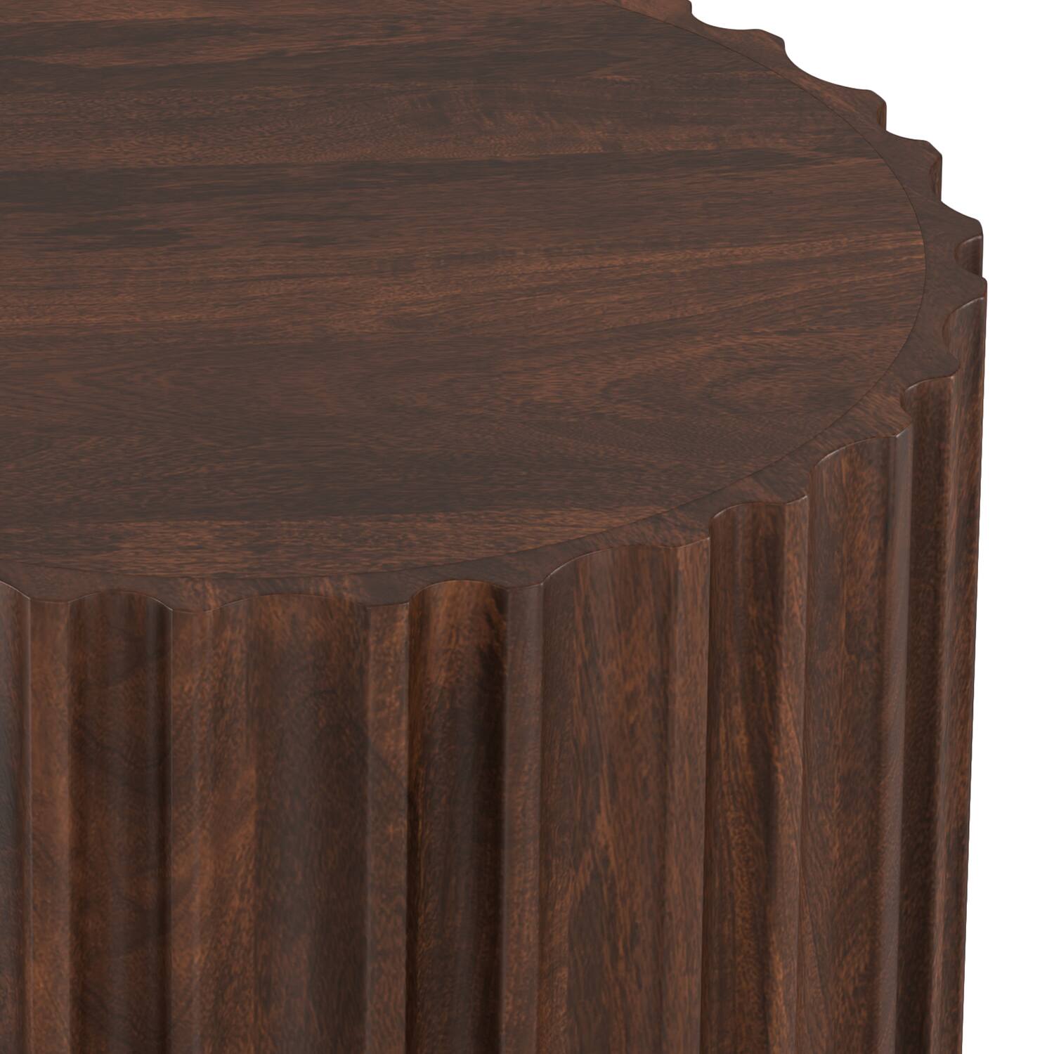Alt View 3. Simpli Home - Rolf 16 inch Wide Solid Mango Boho Contemporary End Table in Walnut Brown, Assembled - Walnut Brown.
