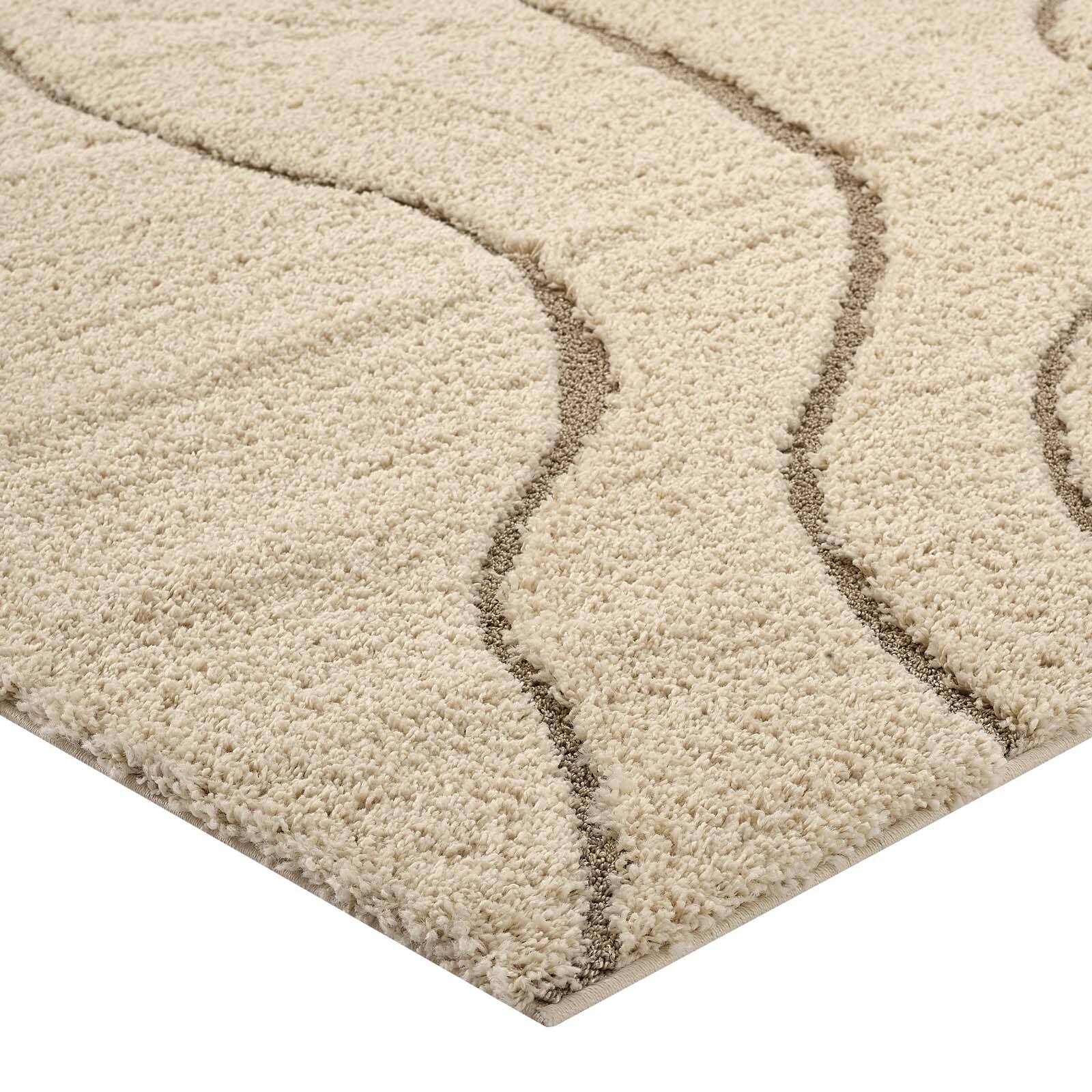 Alt View 2. Modway - Jubilant Abound Abstract Swirl Shag Area Rug - Creame and Beige.