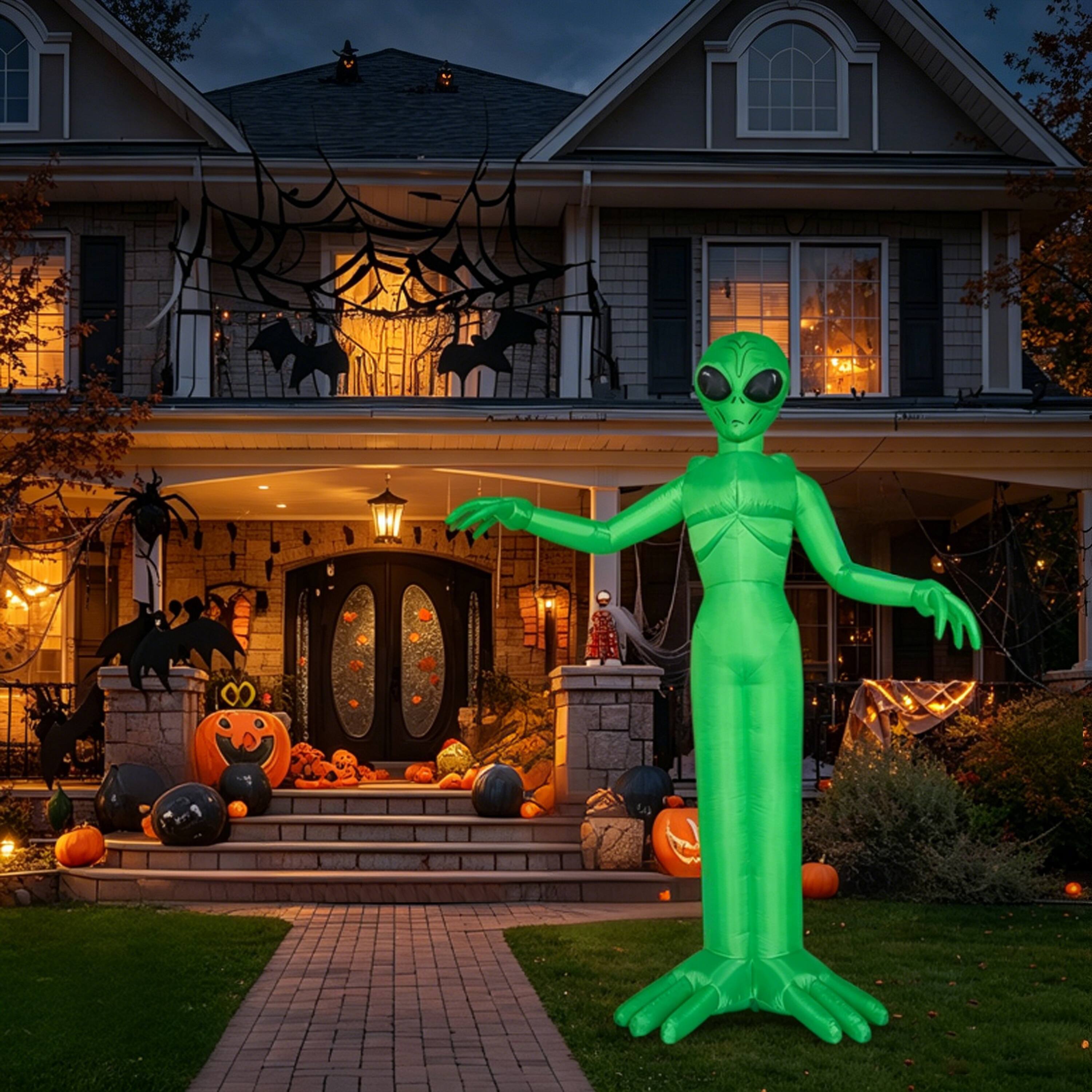 Alt View 2. Joyfy - 9FT Giant Alien Inflatable Halloween Decoration – Built-in LEDs for Indoor, Outdoor, Yard, Garden & Lawn Party Displays - green.