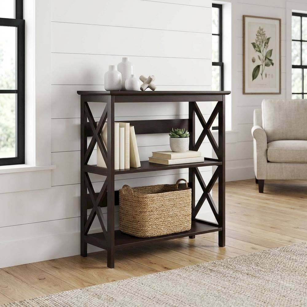 Alt View 1. FurniFact - Wooden 3 Tier Bookcase with Sturdy Construction and Versatile Storage - Espresso.