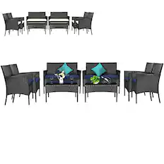 Front. Gymax - Gymax 8PCS Outdoor Furniture Set Patio Rattan Conversation Set w/ Navy & Off White Cushion - Navy, Off White.