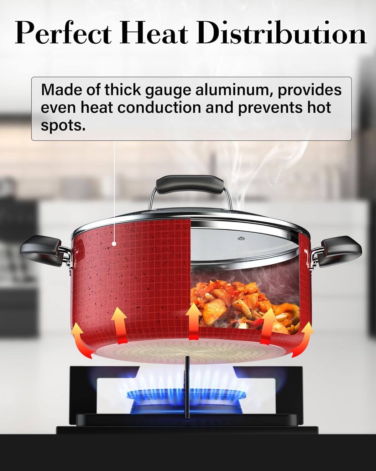 Perfect Heat Distribution

Made of thick gauge aluminum, provides even heat conduction and prevents hot spots.