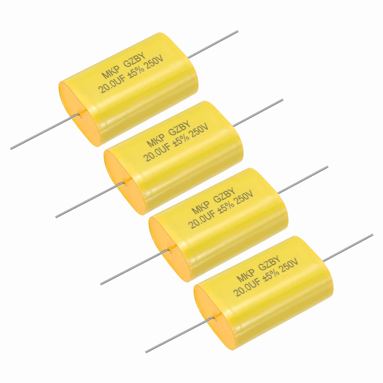 Unique Bargains - 4pcs 20uF Frequency Divider Capacitor, 250V Audio Speaker Crossover Non-Polarity Polypropylene MKP Film Capacitor - Yellow price history on PriceWatchPro