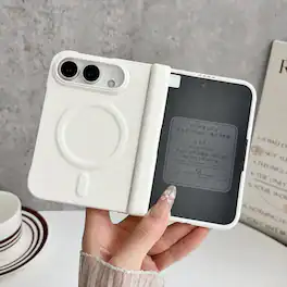 Dteck - for Apple iPhone Duo Magnetic PU Leather Case with Bulit in Glass Front Screen Protector,Shockproof Rugged Hinge Cover - White