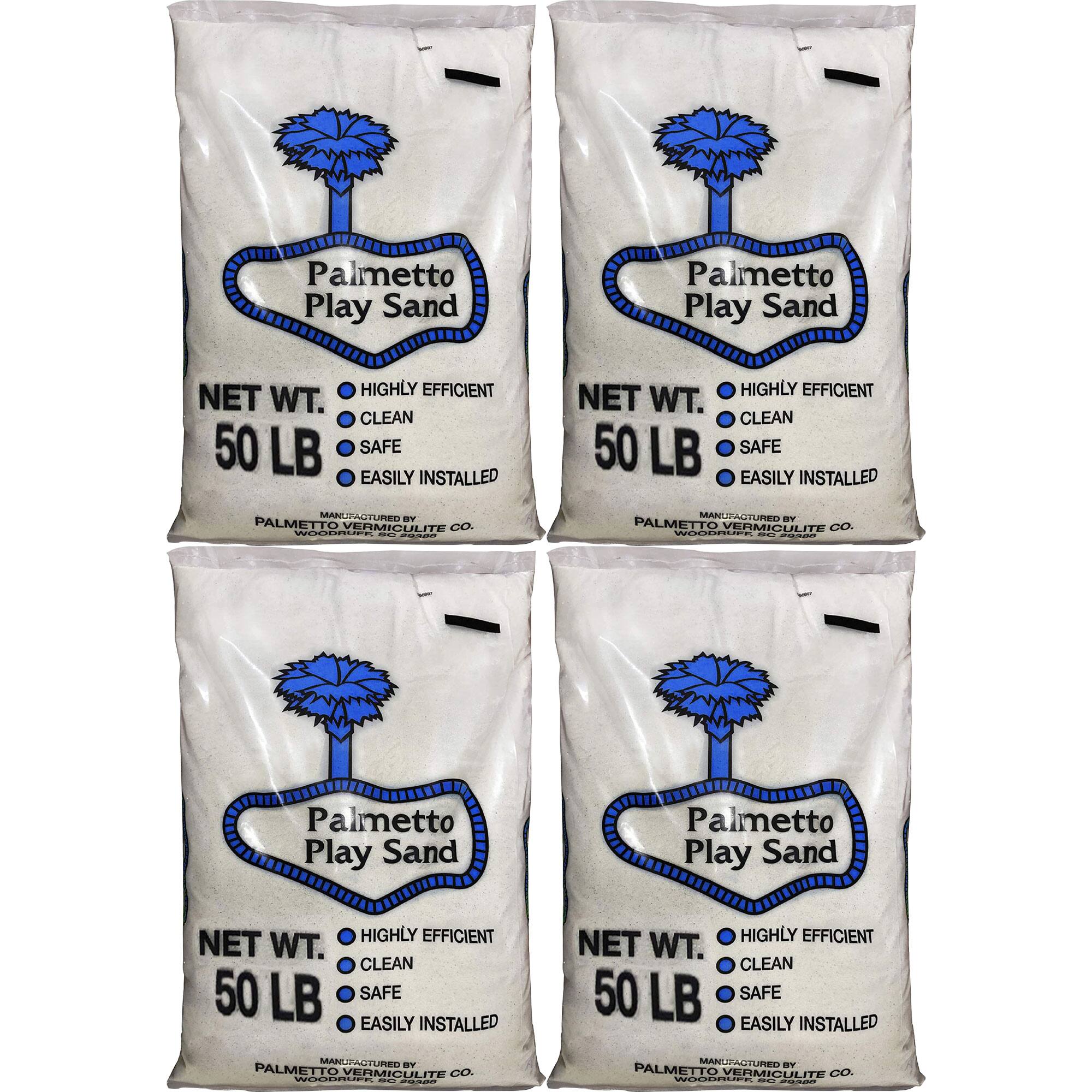 Palmetto Play Sand  
NET WT. 50 LB  
- HIGHLY EFFICIENT  
- CLEAN  
- SAFE  
- EASILY INSTALLED  

MANUFACTURED BY  
PALMETTO VERMICULITE CO.  
WOODRUFF, SC