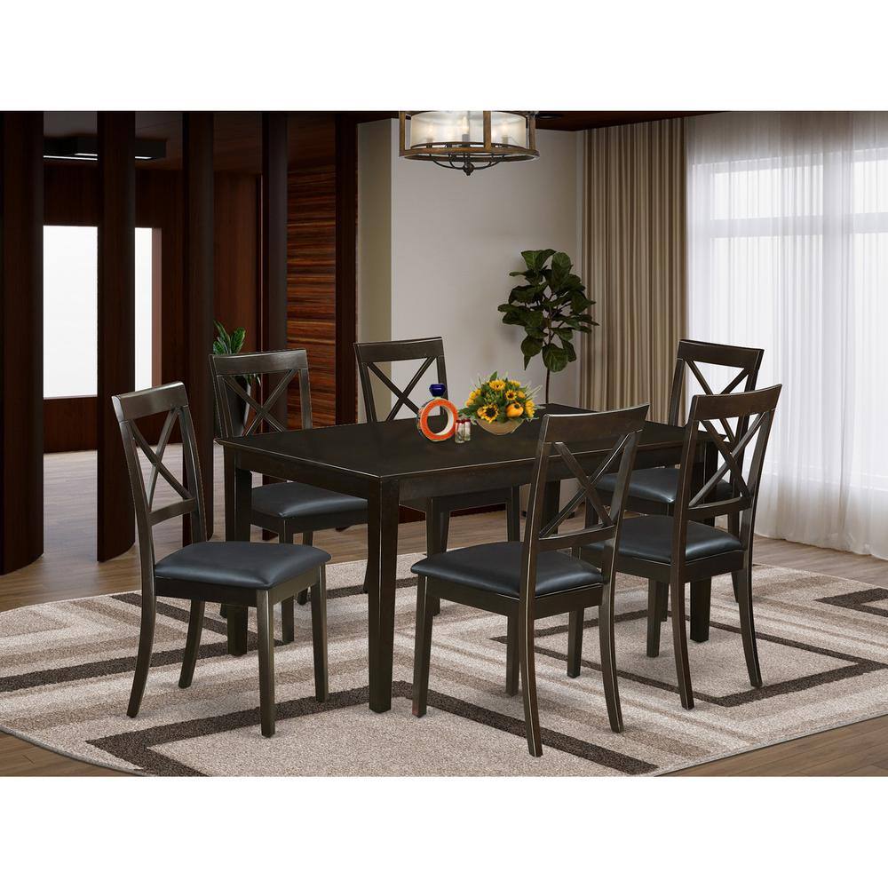 Back. East West Furniture - 7 PC Dining room set for 6-Table and 6 Dining Chairs with Leather - Cappuccino.