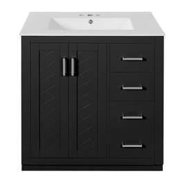 Boyel Living - 30 Inch Bathroom Vanity with Ceramic Sink Solid Wood Frame 3 Drawers - Black