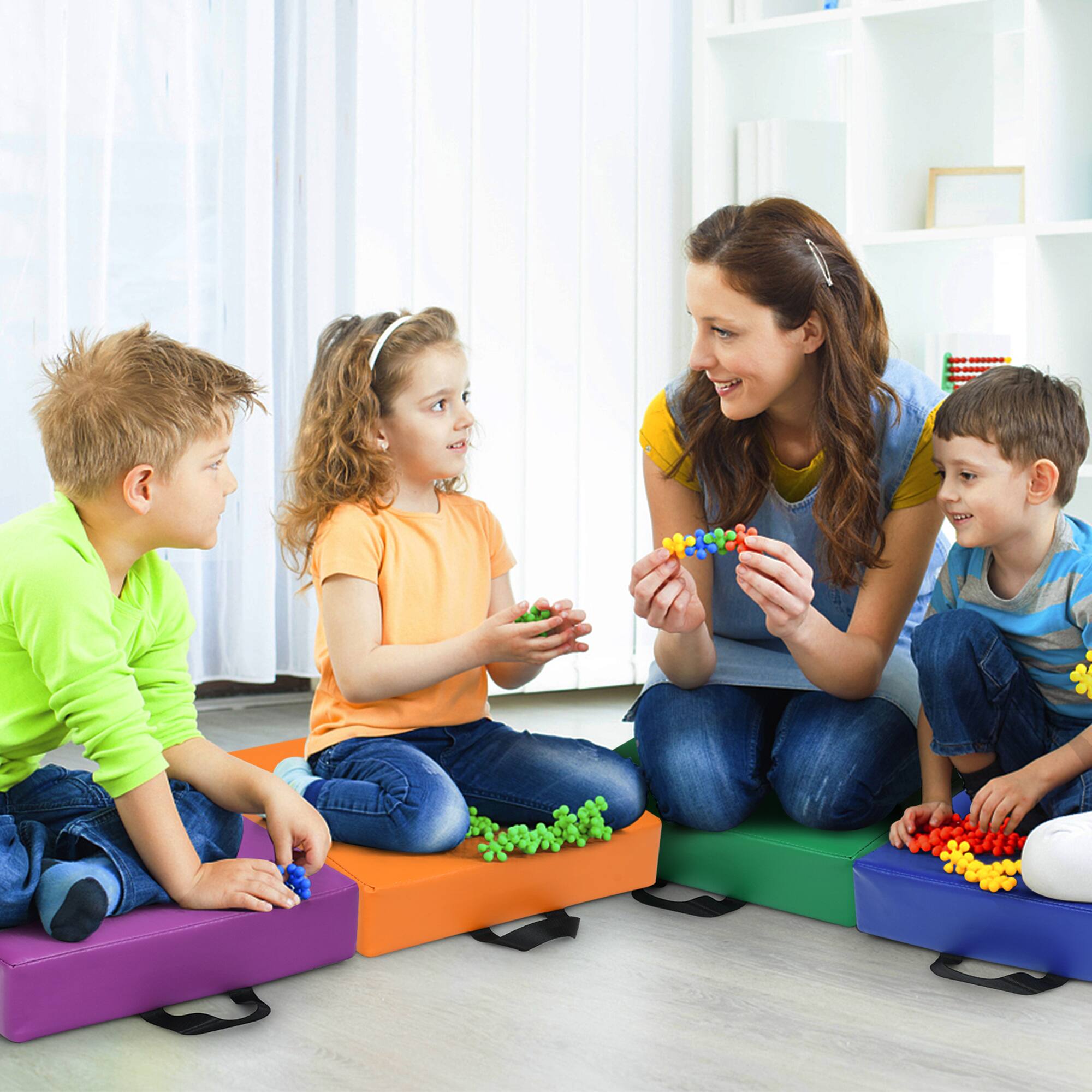 Alt View 2. Gymax - Gymax 6PCS Square Kids Floor Cushion Toddler Foam Seat Cushion Waterproof Colorful - Red.