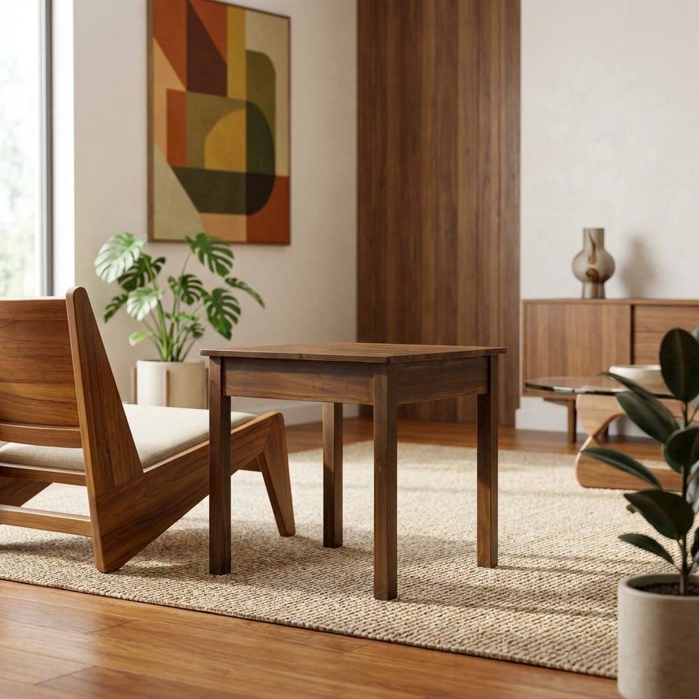 Alt View 3. FurniFact - End Table with Concealed Drawer in Stylish Finish for Modern Living - Warm Brown.