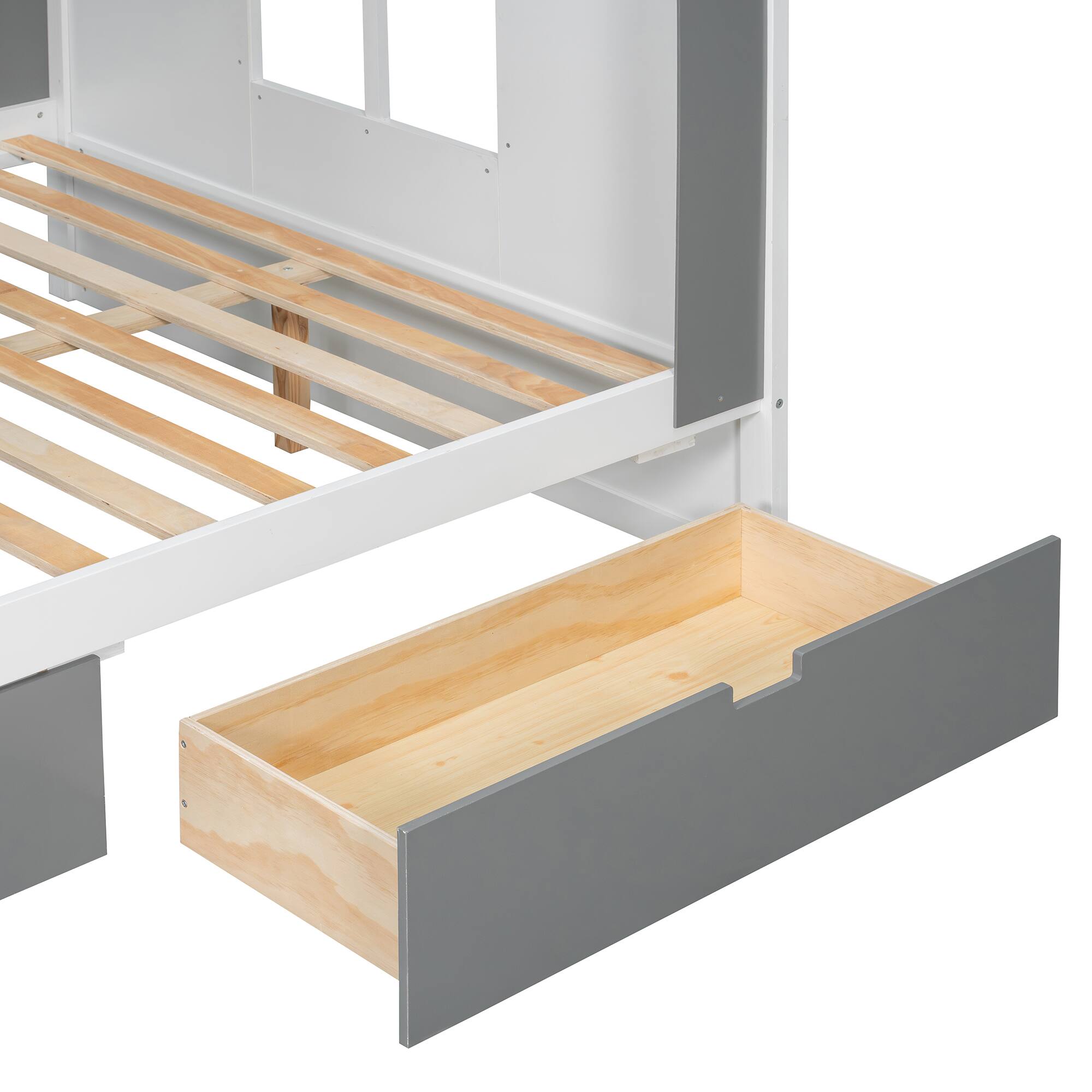 Anysun Full Size Bunk Bed with Storage Drawers & Shelves, Two Tone Wood ...