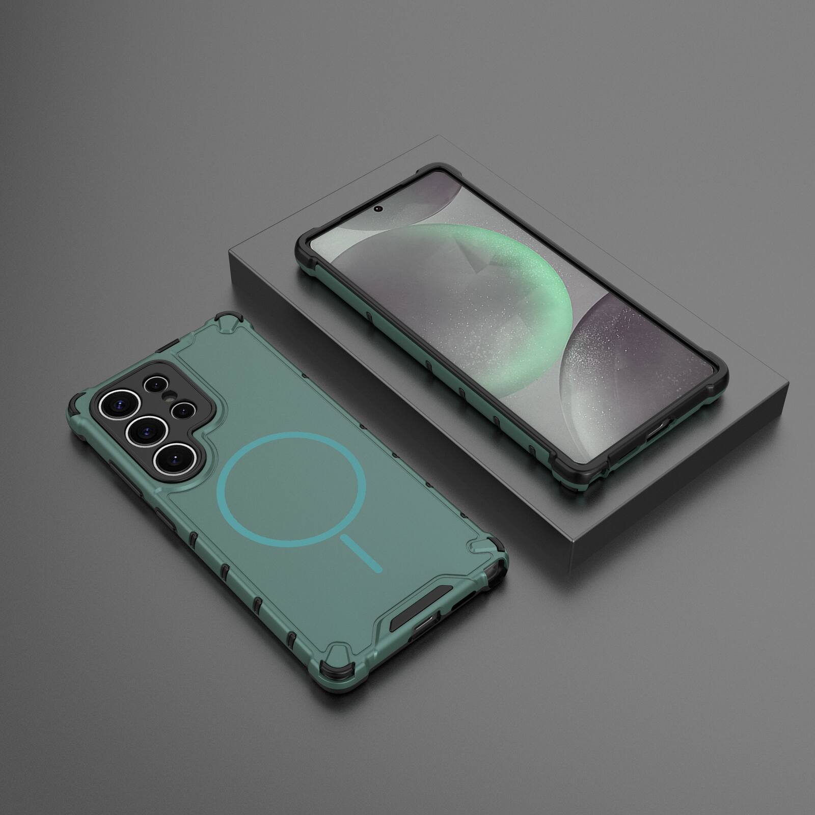 Back. UUCOVER - Magnetic Case for Samsung Galaxy S23 Ultra, Compatible with MagSafe, Shockproof Drop-proof Slim Heat Dissipation Cover - Darkgreen.