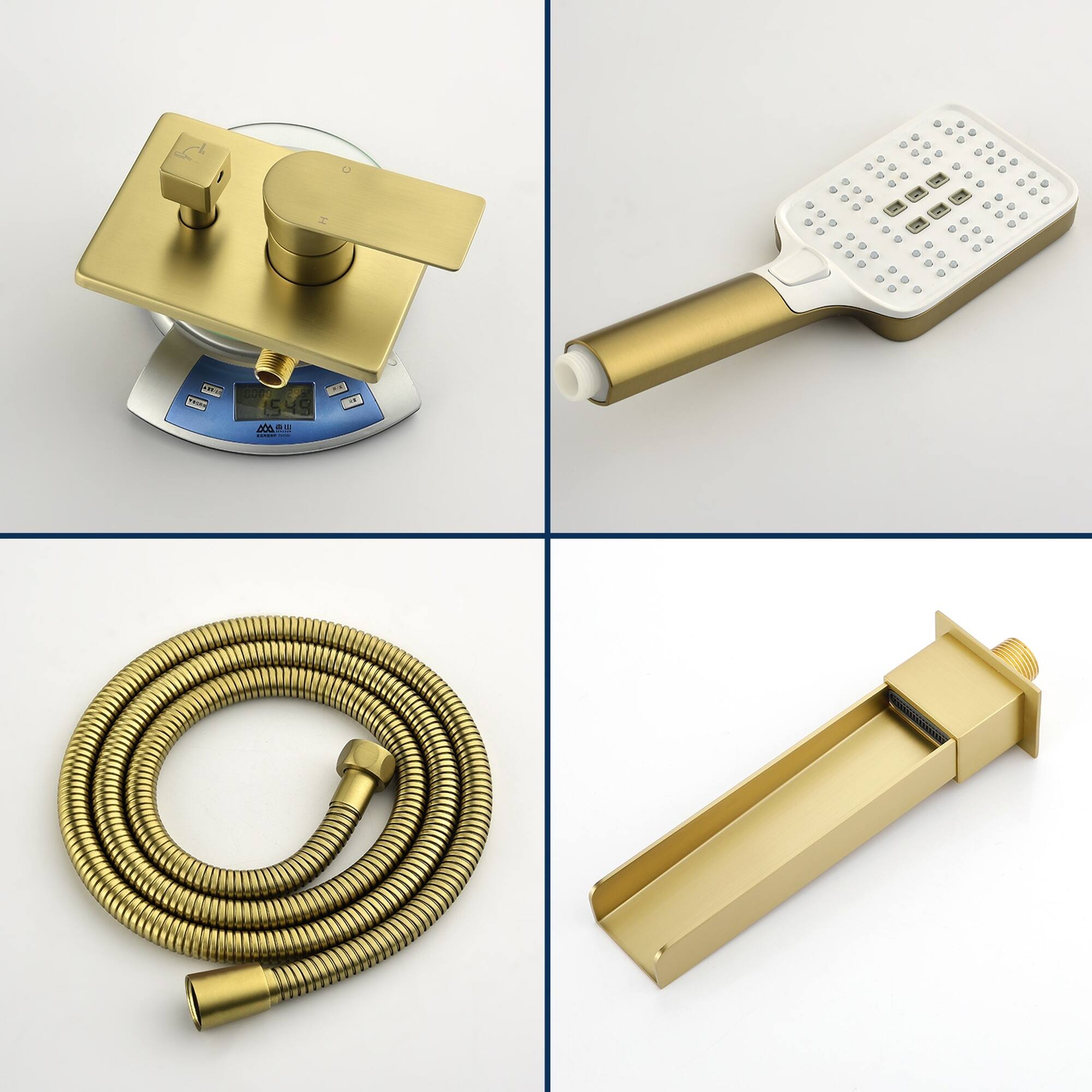 Alt View 10. Boyel Living - Brushed Gold Wall Mount Bathtub Faucet Brass 2-Function Valve 3-Function Handheld 60-Inch Steel Hose cUPC - Brushed Gold.