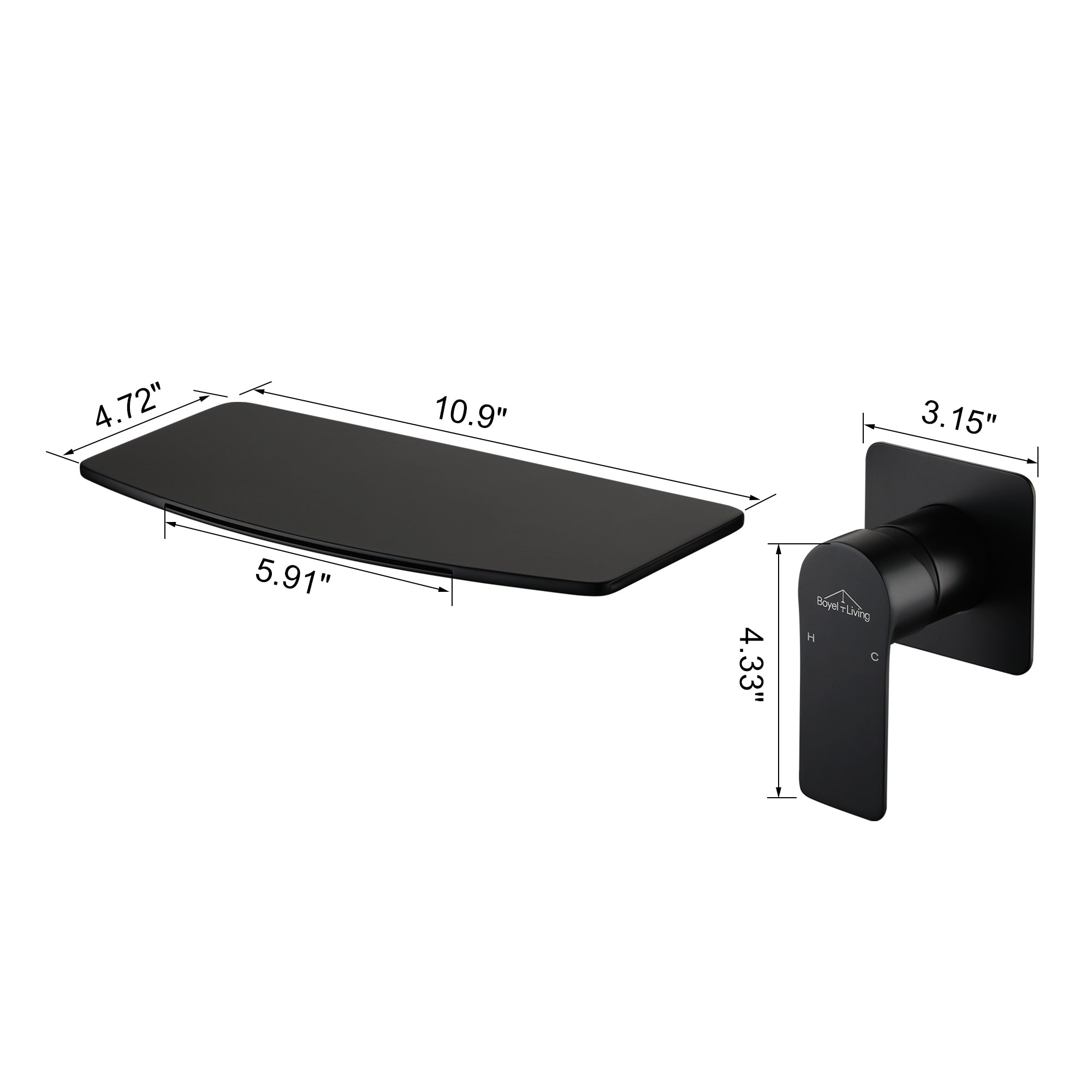 4.72", 10.9", 3.15", 5.91", 4.33", Boyel + Living H