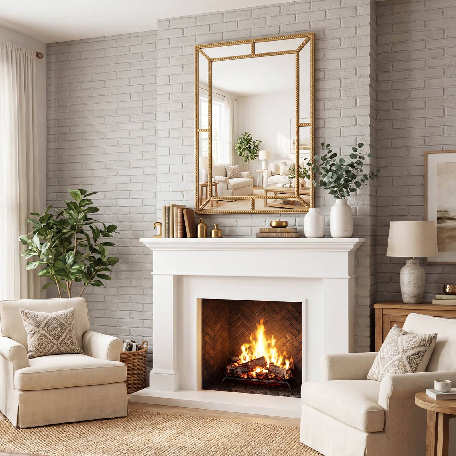 Alt View 4. Costway - Costway 36" x 24" Gold Wall Mirror with Beaded Frame for Living Room, Entryway, Fireplace - Gold.