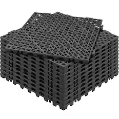 Front. VEVOR - Modular Interlocking Cushion, 12 Pack 12" x 12" Splicing Drainage Mats, Soft PVC Interlocking Drainage Floor Tiles - Black.