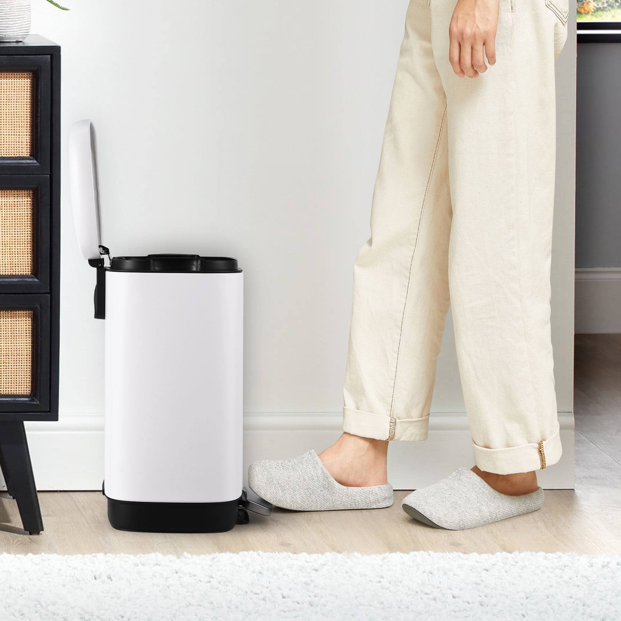 Alt View 2. Homhougo - Stainless Steel Trash Can, 3.2 Gallon with Lid, Soft Close Pedal, Fingerprint Resistant for Kitchen/Bathroom - White.