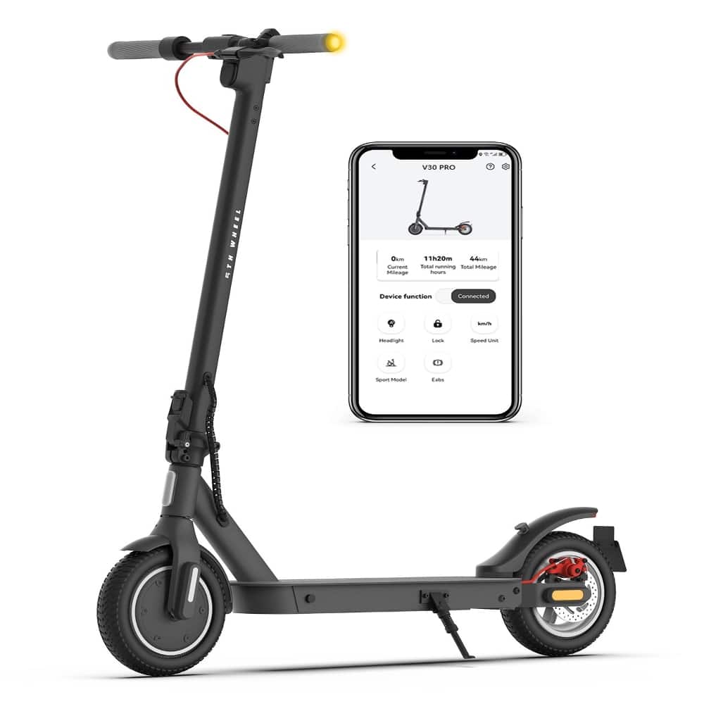 Loheer - 5TH WHEEL V30PRO Folding Electric Scooter for Adults, 350W Motor, 10-Inch Honeycomb Tires, 18.6 MPH - Black