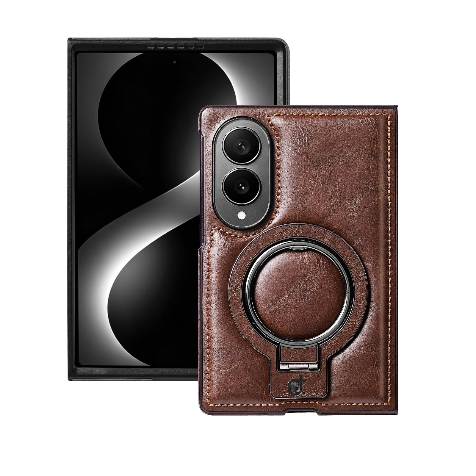 Dteck - Premium Leather Shockproof Non-Slip Magnetic Invisible Ring Stand Phone Case for Samsung Galaxy Z Fold8 - Darkbrown price history on PriceWatchPro