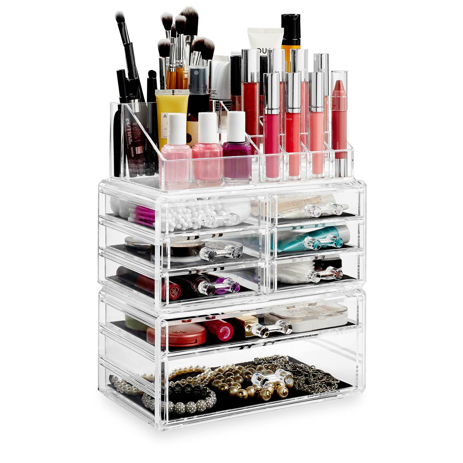 Alt View 2. Casafield - Acrylic Cosmetic Makeup Organizer Jewelry Box Storage Set - 3pc - Clear.