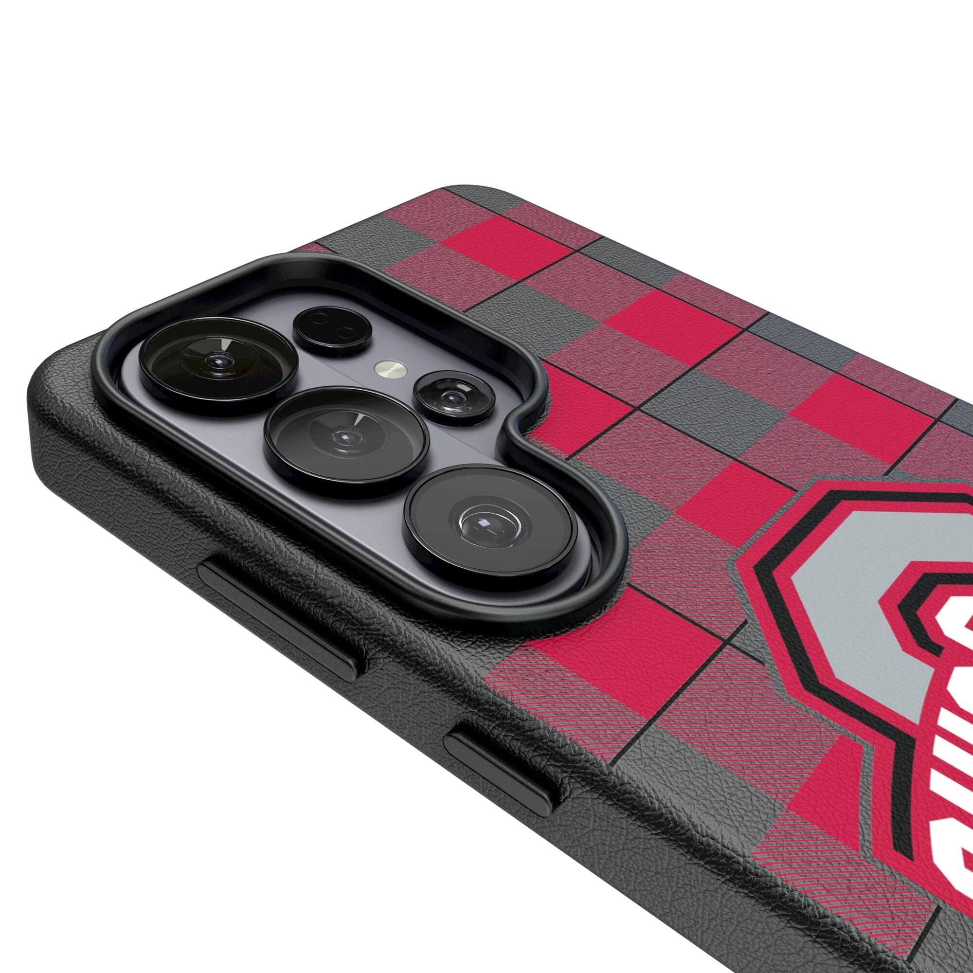 Alt View 2. Keyscaper - Ohio State Buckeyes Plaid Galaxy Magnetic Bump Case - S24 Ultra - Black.