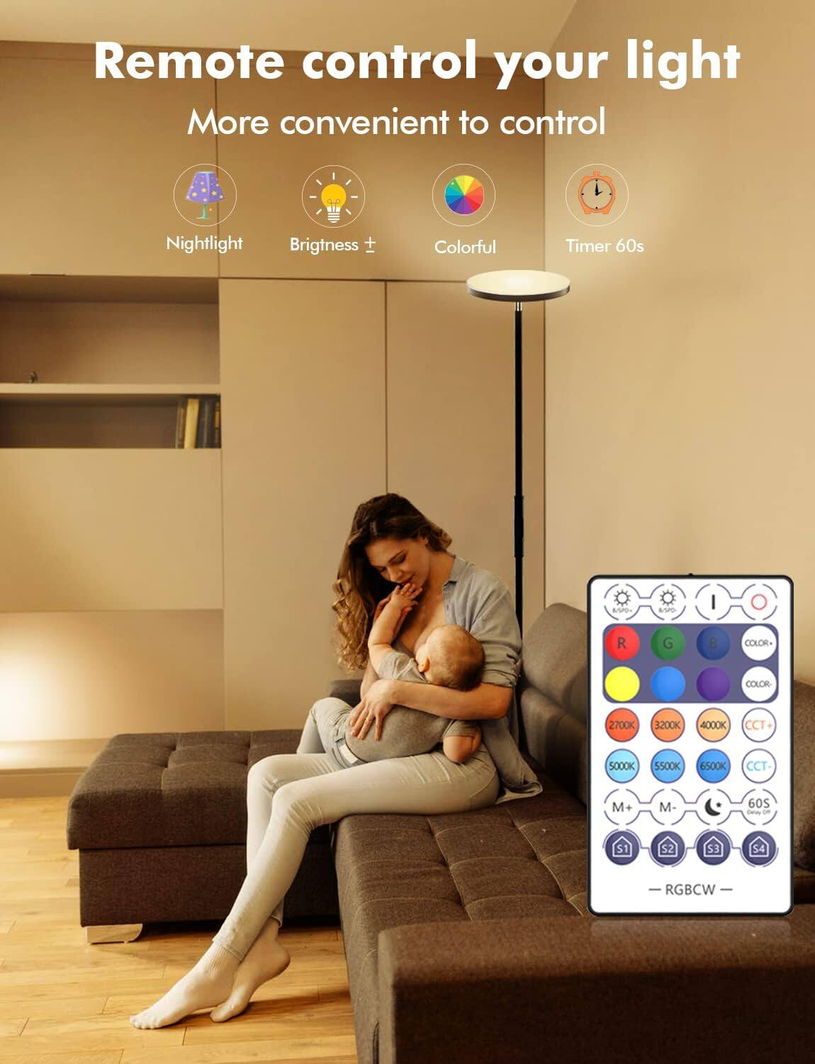 Remote control your light  
More convenient to control  

Nightlight  
Brightness +  
Colorful  
Timer 60s  

P  
A/P  
I  
O  
R  
G  
B  
COLOR+  
COLOR-  
2700K  
3200K  
4000K  
CCT+  
5000K  
5500K  
6500K  
CCT-  
M+  
M-  
60S  
S1  
S2  
S3  
S4  
RGBCW