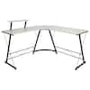 Front. Emma + Oliver - L-Shaped Computer Desk, Gaming Desk, Home Office Desk, Frame - White Top/Black Frame.