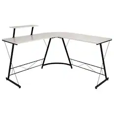 Front. Emma + Oliver - L-Shaped Computer Desk, Gaming Desk, Home Office Desk, Frame - White Top/Black Frame.