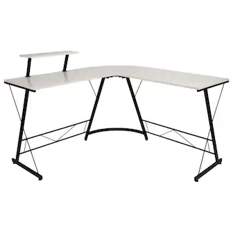 Emma + Oliver - L-Shaped Computer Desk, Gaming Desk, Home Office Desk, Frame - White Top/Black Frame