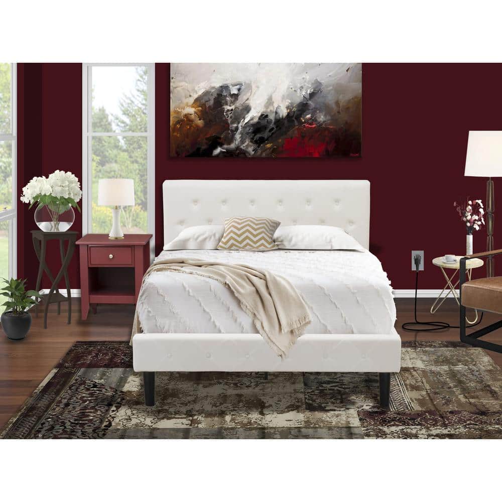 East West Furniture - NL19F-1GA13 2 Piece Full Bed Set - 1 Full Bed Fabric Headboard and 1 Nightstand - Burgundy Finish - White Velvet price history on PriceWatchPro