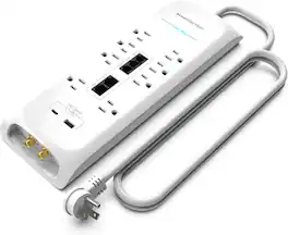 Monster - Heavy Duty Surge Protector Power Strip 6 ft Cord with 8 120V-Outlet Extension, 2 Ethernet Switch Ports, 4050J Rating - White