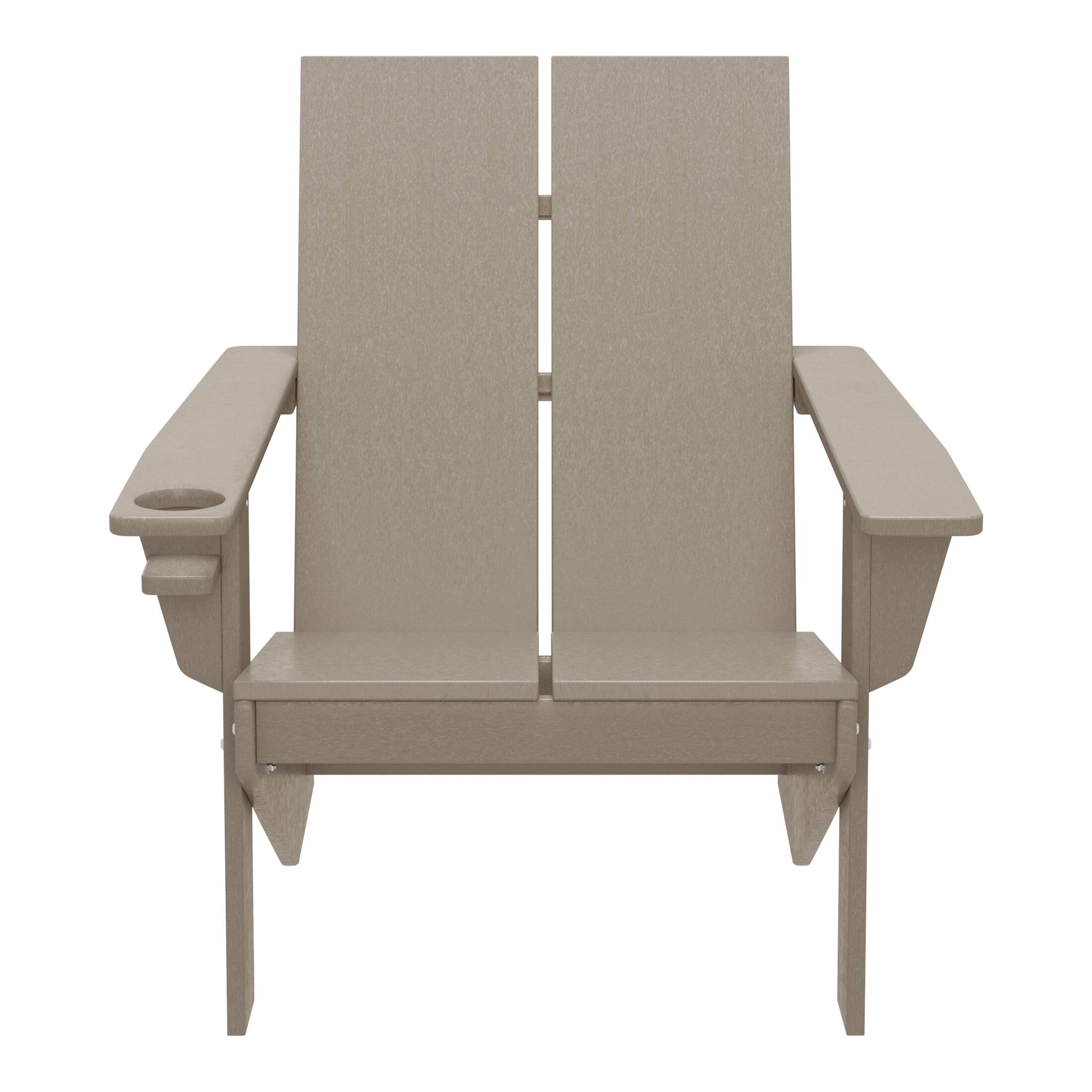 Front. WestinTrends - WestinTrends Riviera Outdoor HDPE Modern Adirondack Chair with Cup Holder - Weathered Wood.