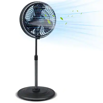 Front. Costway - 16" Oscillating Fan Misting Pedestal Fan with Hose Connector 3 Micro-Mist Levels - Black.