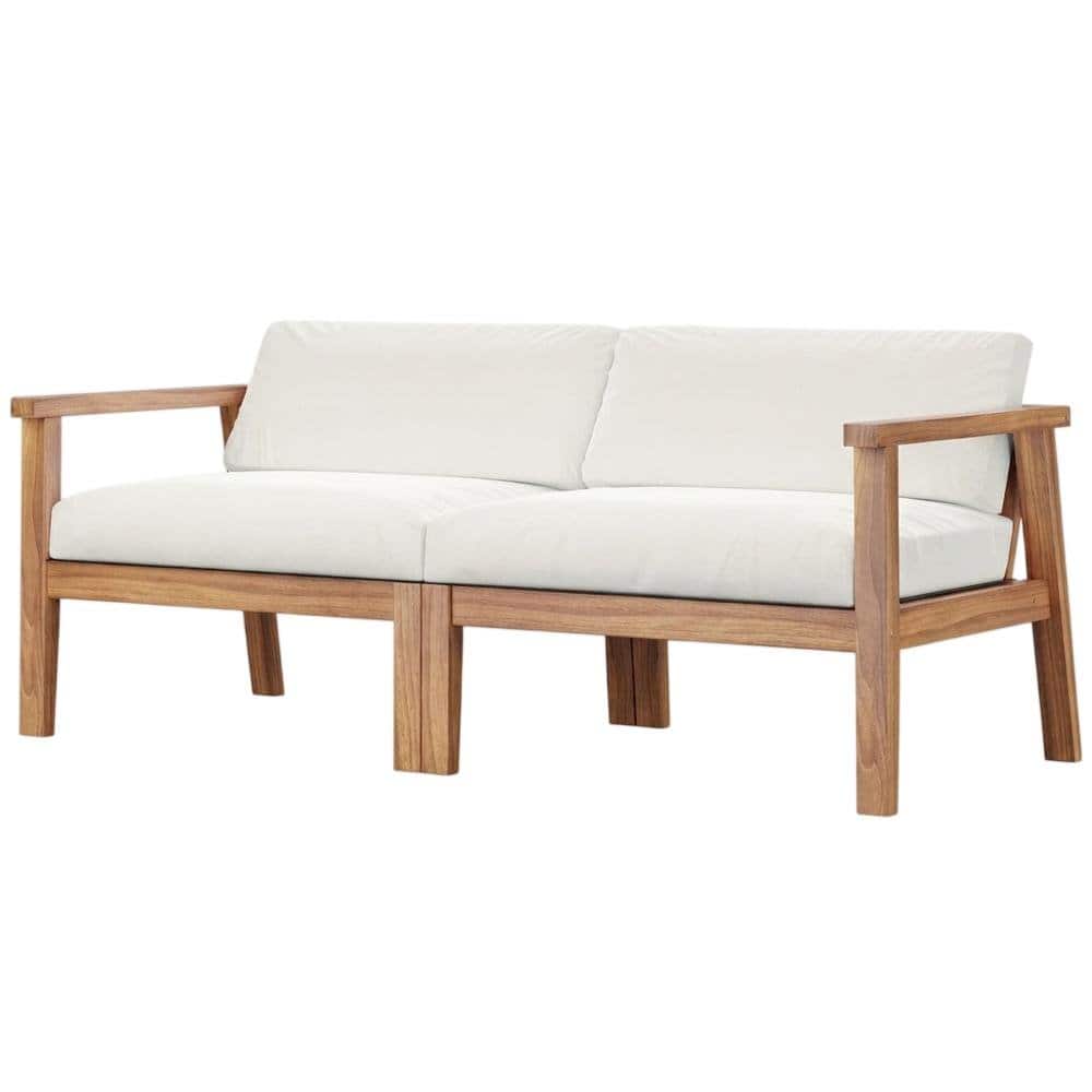 Outdoor Escape - Outdoor Patio Teak Wood 2-Seater Loveseat With Armrest And Backrest - White