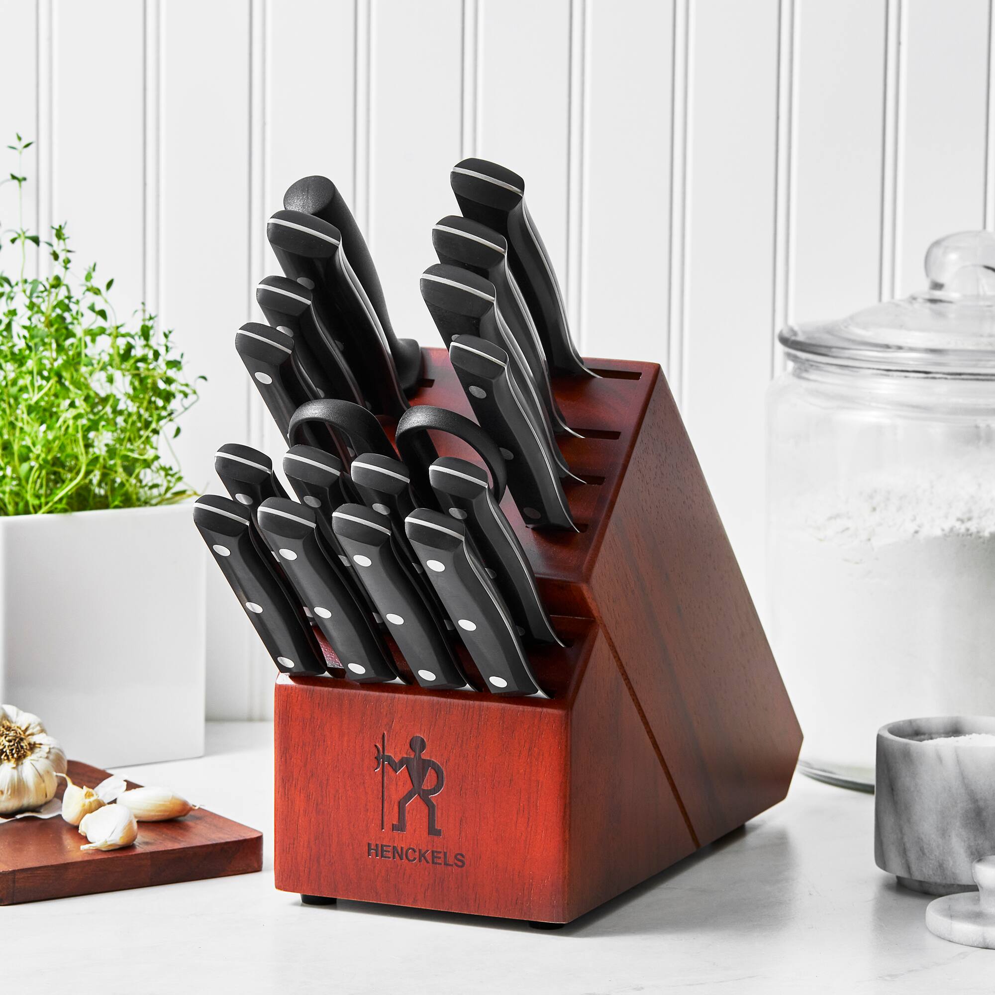 Alt View 4. Henckels - HENCKELS Dynamic 18-pc Knife Block Set - Brown.