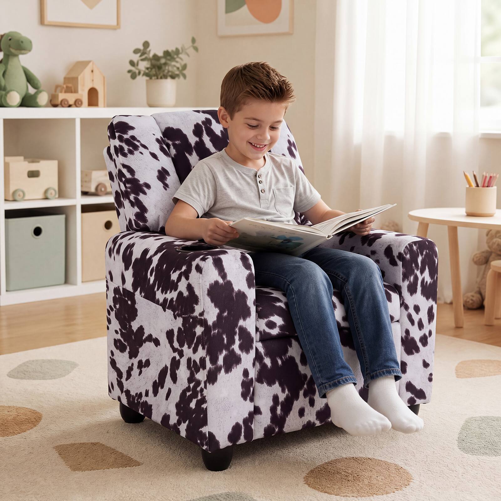Alt View 7. Costway - Costway Kids Recliner with Cup Holder with Adjustable Backrest & Footrest for Boys & Girls - Zebra.