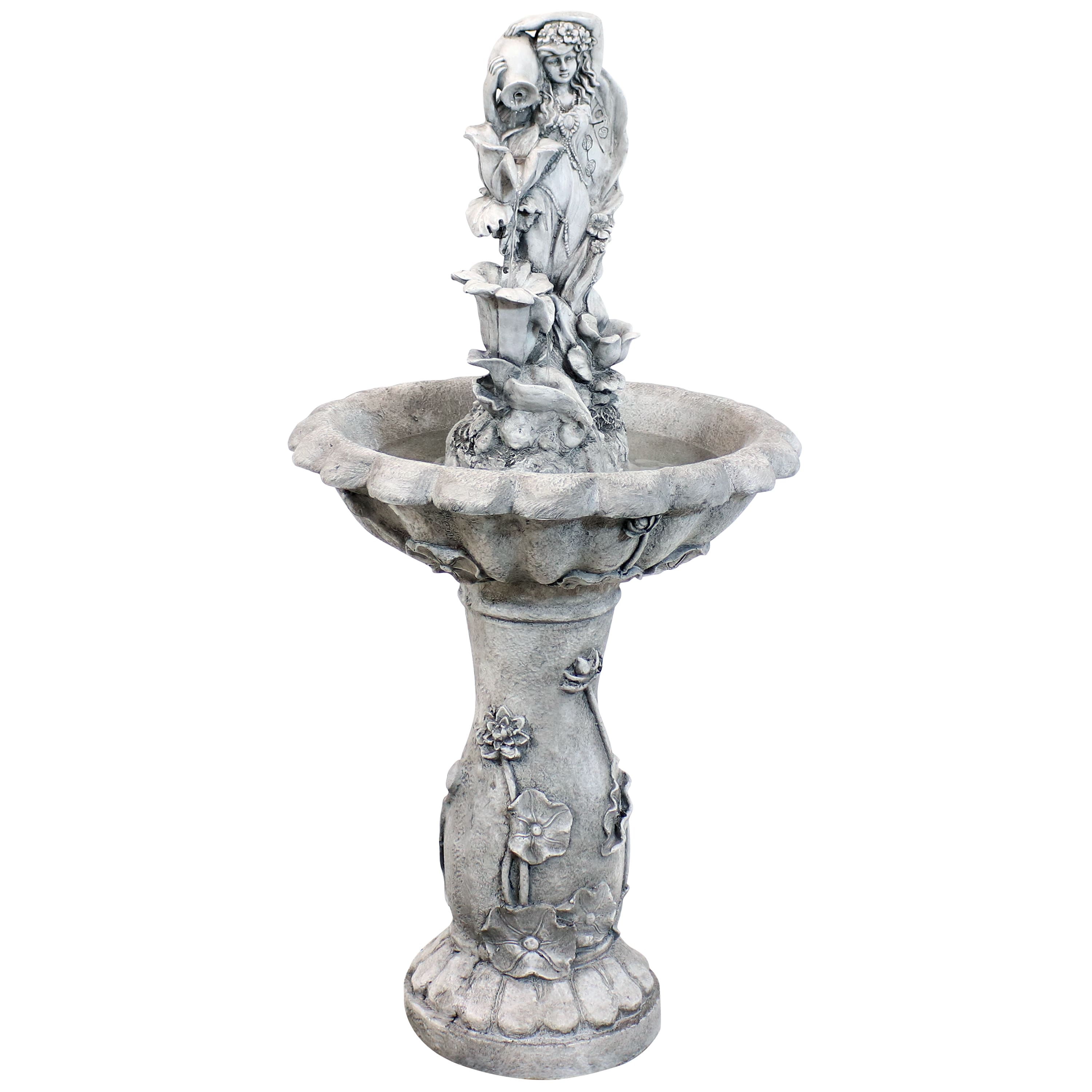 Sunnydaze - Fairy Flower Solar Water Fountain with Battery Backup - 42 in - Light Gray