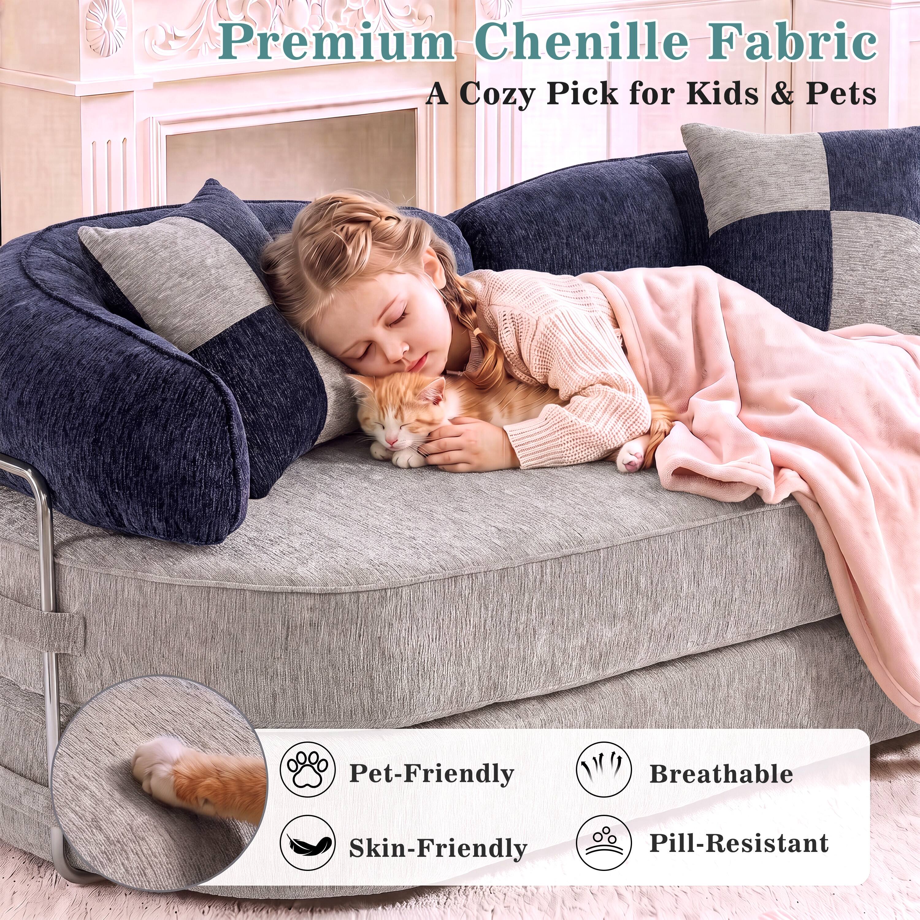 Premium Chenille Fabric  
A Cozy Pick for Kids & Pets  

Pet-Friendly  
Breathable  
Skin-Friendly  
Pill-Resistant