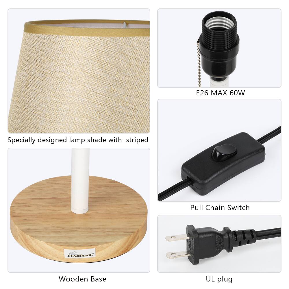 E26 MAX 60W  
Specially designed lamp shade with striped  
Pull Chain Switch  
Wooden Base  
UL plug