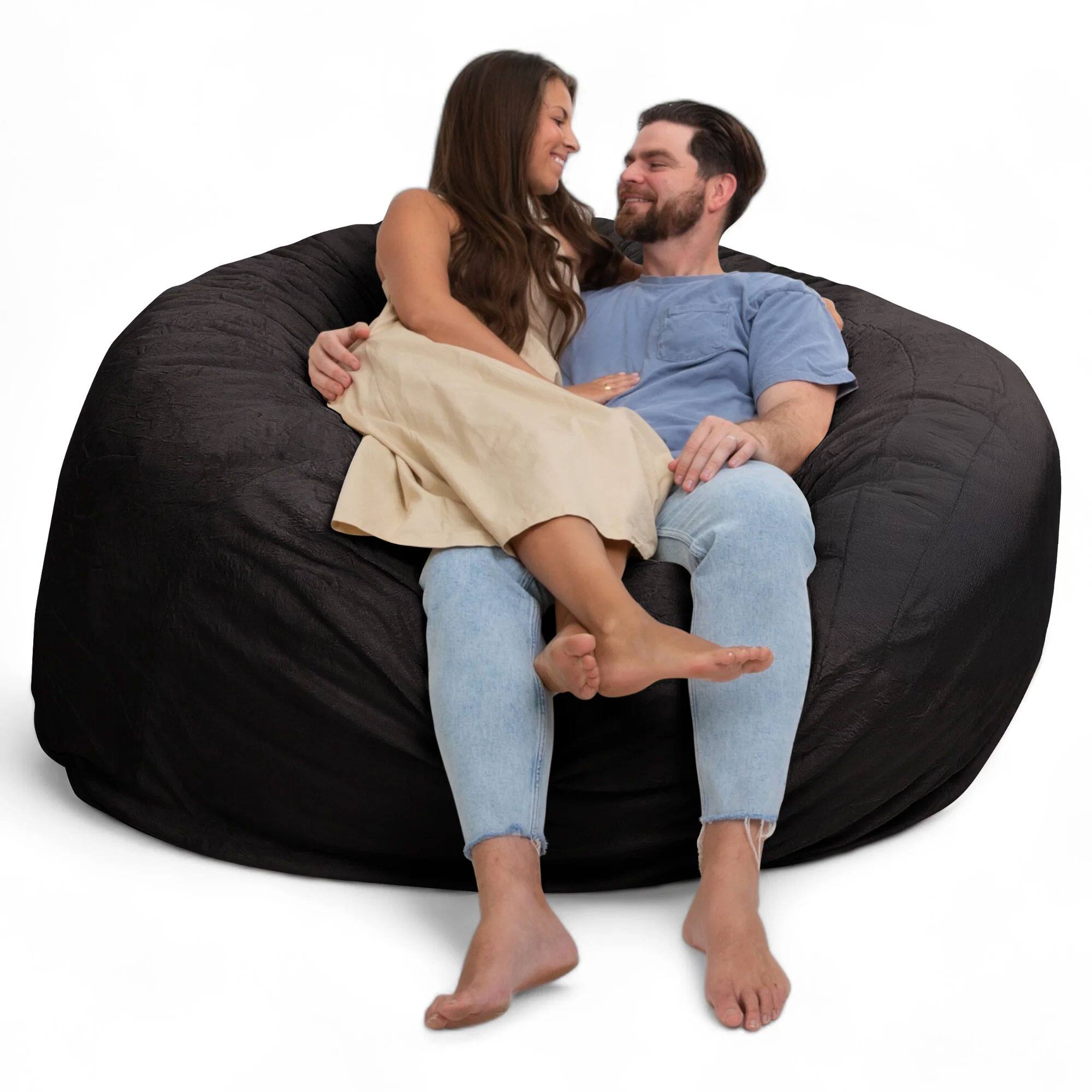 Front. Ultimate Sack - Ultimate Sack 6000 6 Foot Foam Pre-Filled Fur Cover Bean Bag Chair, Charcoal - Charcoal.