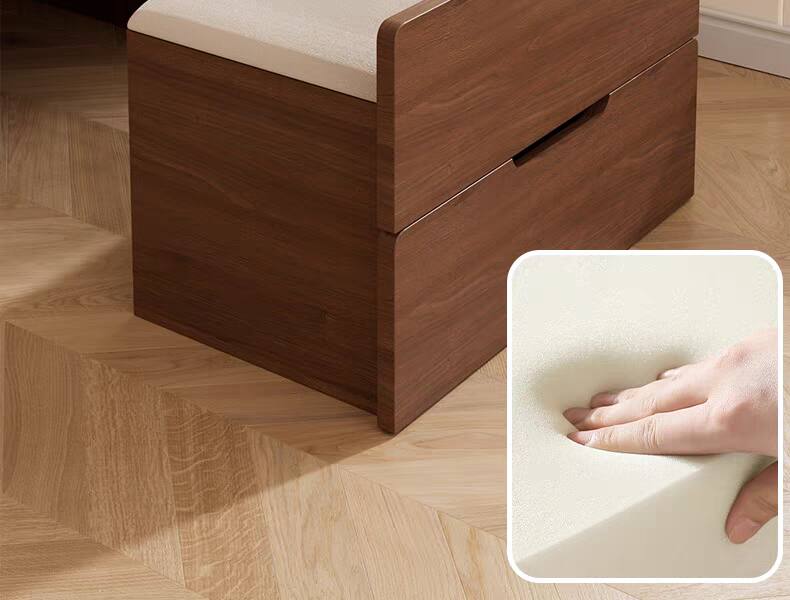 Alt View 3. LUCKY ONE - 48cm 3-in-1 Vanity Desk with Flip Top Mirror, Glass Desktop, 3 Drawers and Stool - Walnut.