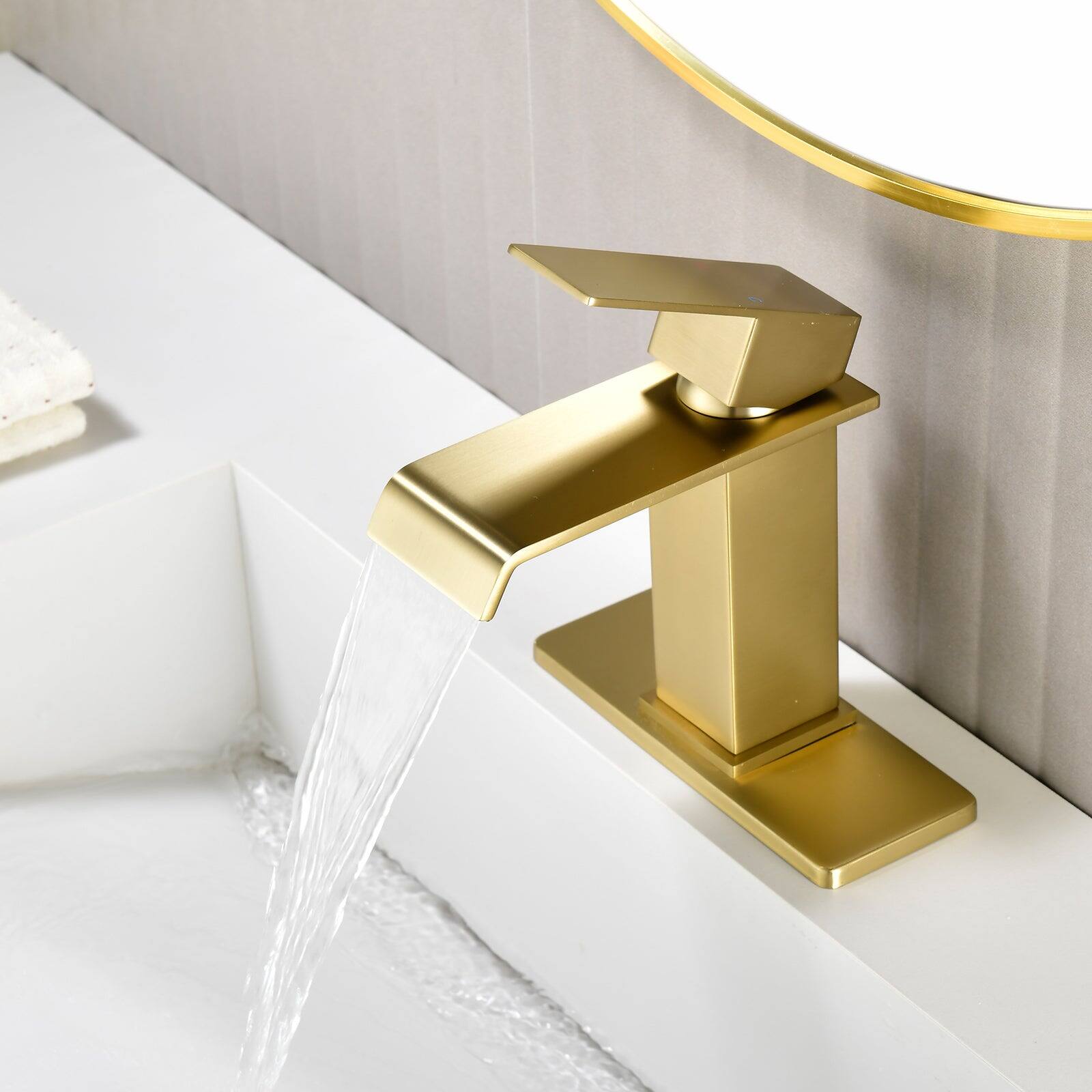 Alt View 2. Boyel Living - Brushed Gold Faucet SUS304 Waterfall Spout cUPC Cartridge 60cm Supply Line Pop Up Drain - Brushed Gold.
