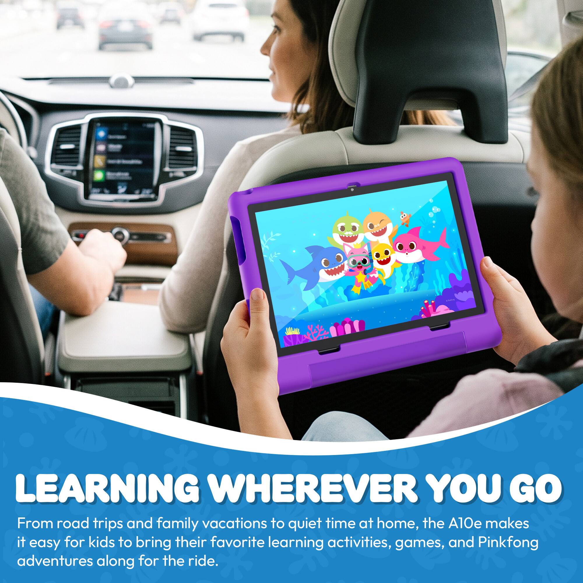 LEARNING WHEREVER YOU GO

From road trips and family vacations to quiet time at home, the A10e makes it easy for kids to bring their favorite learning activities, games, and Pinkfong adventures along for the ride.