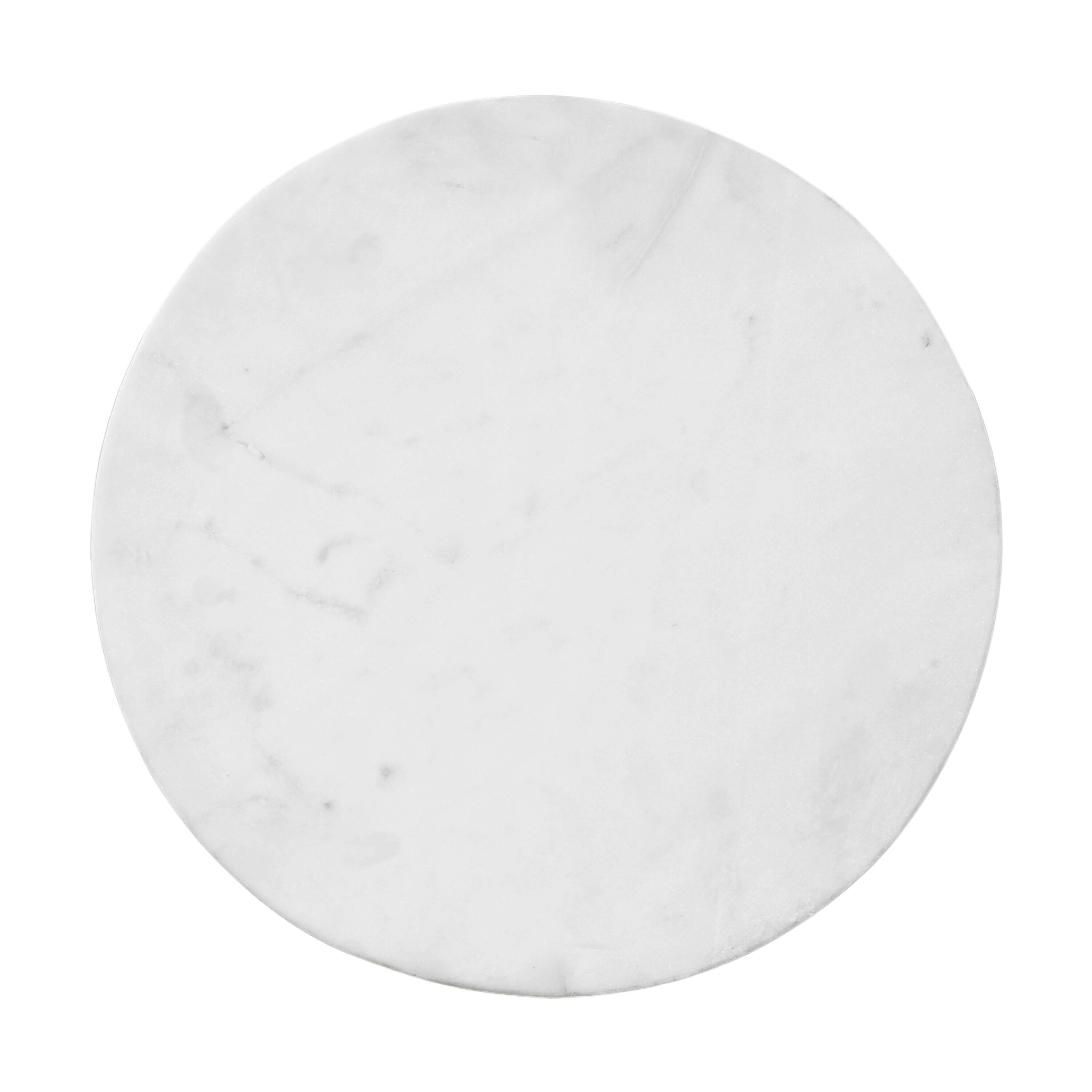 Alt View 4. Manhattan Lane - Port Blair Side End Table, Round White Genuine Marble Top with Handcrafted Mango Wood - Brown, White.