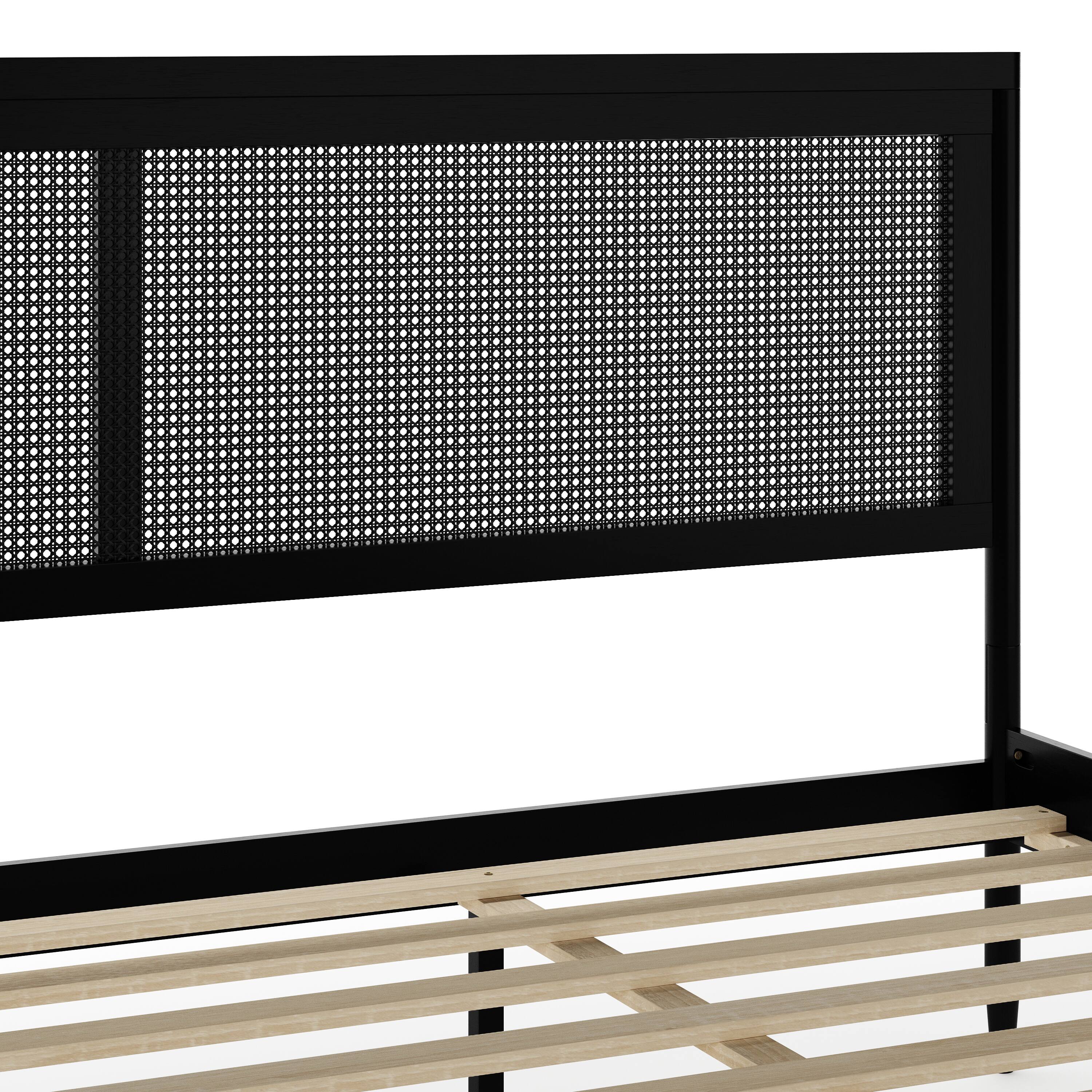 Alt View 19. Martha Stewart - Jax Wooden King Platform Bed with Rattan Inset Headboard and Footboard - Black.